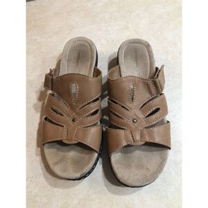 Croft & Barrow Size 10 Med Piper Tan Slide Sandals Shoes Cushioned Footbed